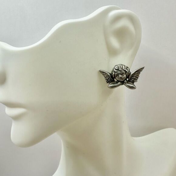 JJ Jonette removable cherub silver tone  earrings - Picture 2 of 12